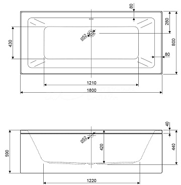 Акриловая ванна Cezares Plane Mini 180x80 см, PLANE MINI-180-80-42-W37