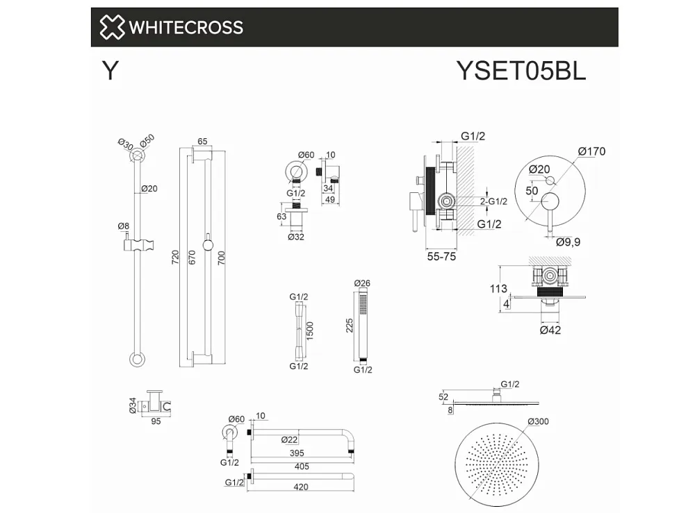 Душевой комплект WHITECROSS Y YSET05BL, С ВНУТРЕННЕЙ ЧАСТЬЮ, черный матовый Sancos — официальный сайт