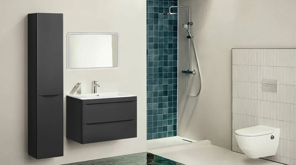 Шкаф-пенал для ванной Style Line Бергамо Люкс Plus 30 L с бельевой корзиной, антискрейтч черный