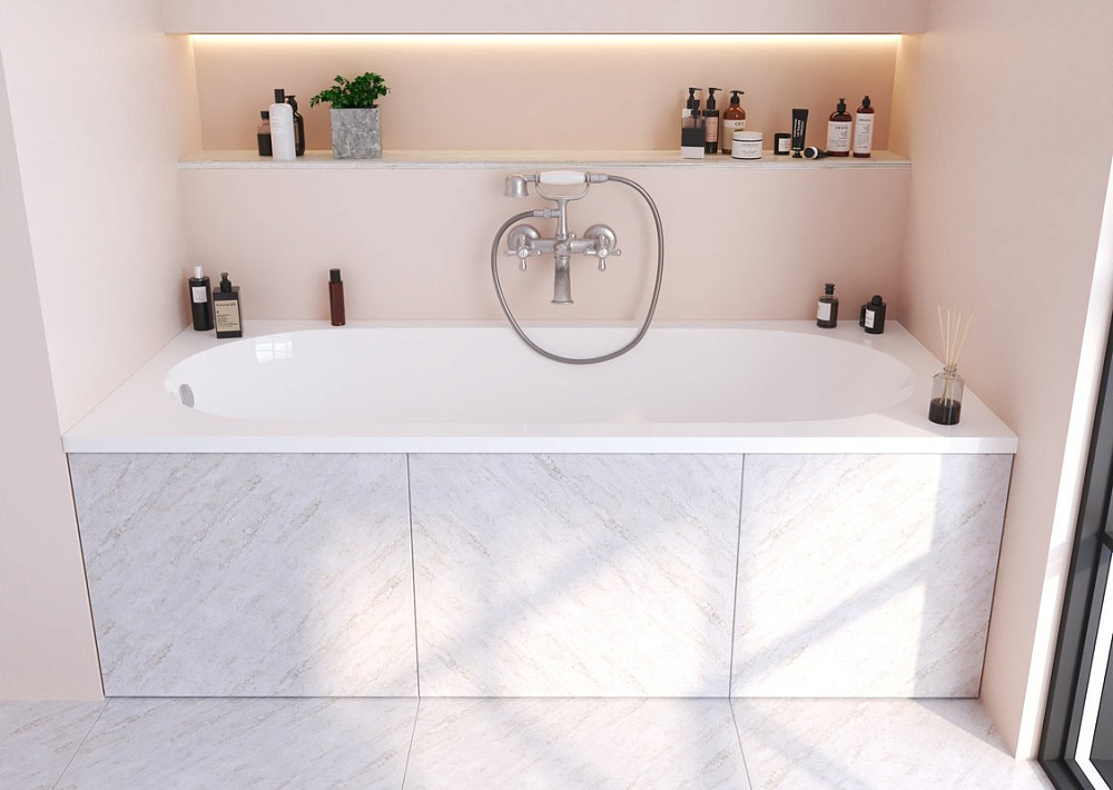 Ванна из искусственного камня Marmo Bagno Лючия 170x70 см, пристенная, белая, на ножках