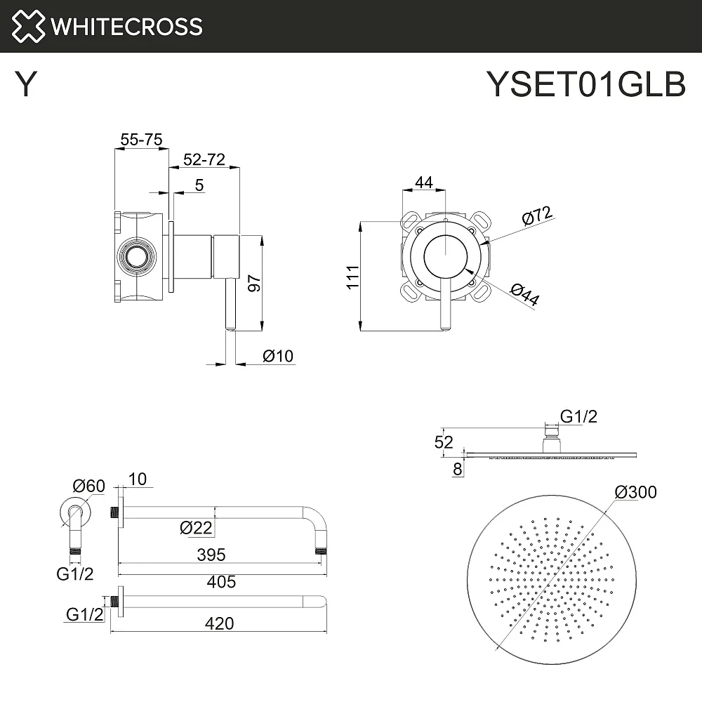 Душевой комплект WHITECROSS Y YSET01GLB С ВНУТРЕННЕЙ ЧАСТЬЮ, брашированное золото Sancos — официальный сайт