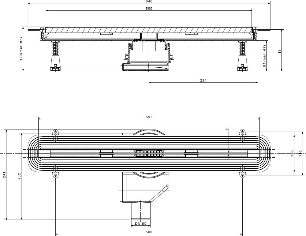 Душевой трап (лоток) Pestan Confluo Slim Line 550, с решеткой Sancos — официальный сайт