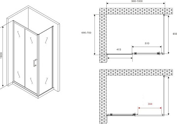 Душевой уголок Abber Schwarzer Diamant AG301005-S705 100x70, профиль хром, стекло прозрачное