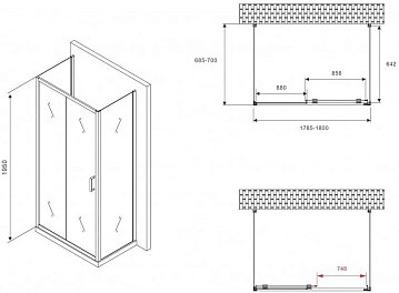Душевой уголок Abber Schwarzer Diamant AG30180BH-S70B-S70B 180x70, профиль черный, стекло прозрачное