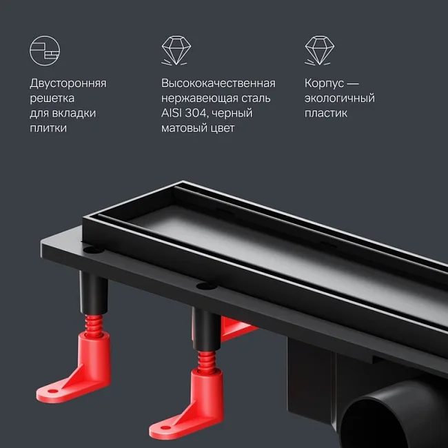 Душевой трап (лоток) AM.PM PrimeFlow Tile 50 см, черный матовый Sancos — Оригинал