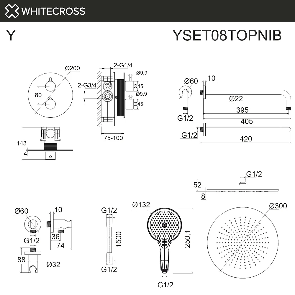 Душевой комплект WHITECROSS Y YSET08TOPNIB, С ВНУТРЕННЕЙ ЧАСТЬЮ, брашированный никель Sancos — официальный сайт