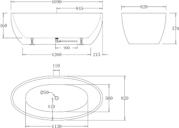 Акриловая ванна BelBagno 170x80 см, BB69-1700-W0