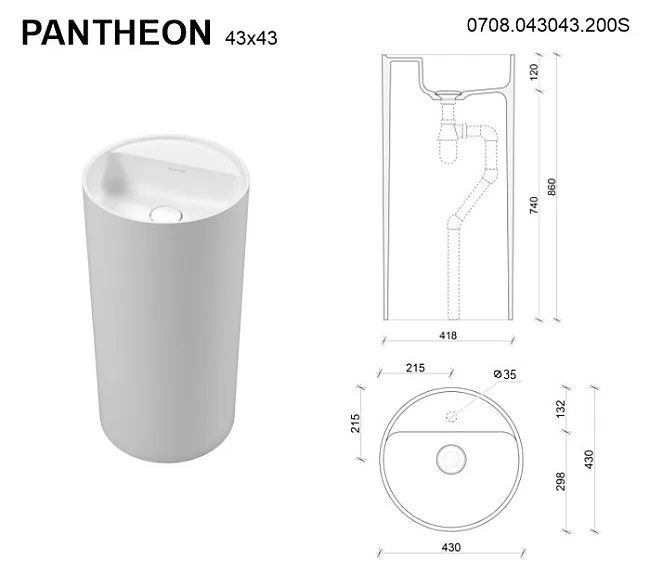 Раковина WHITECROSS Pantheon 0708.043043.200S матовая белая Sancos — Оригинал