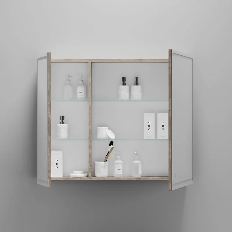 Зеркало-шкаф Sancos Mirror 90 с подсветкой, дуб галифакс натуральный Sancos — Оригинал
