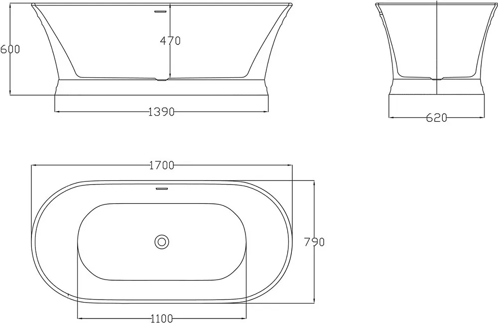 Акриловая ванна BelBagno BB402-1700-790 без опоры 170x80 см, отдельностоящая, белая, овальная, со сл Sancos — официальный сайт