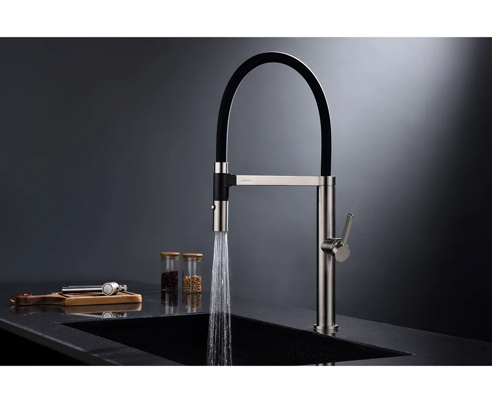 Смеситель для кухни Paulmark Leader Le214101-BS, с гибким изливом, брашированная сталь Sancos — официальный сайт