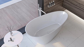 Ванна из искусственного камня WHITECROSS Spinel C 150x70 см, отдельностоящая, белая, овальная, с дон