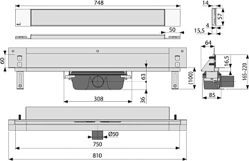 Душевой трап (лоток) AlcaPlast Spa APZ5-TWIN-750