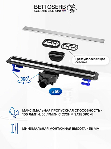 Душевой трап (лоток) BETTOSERB 550 хром