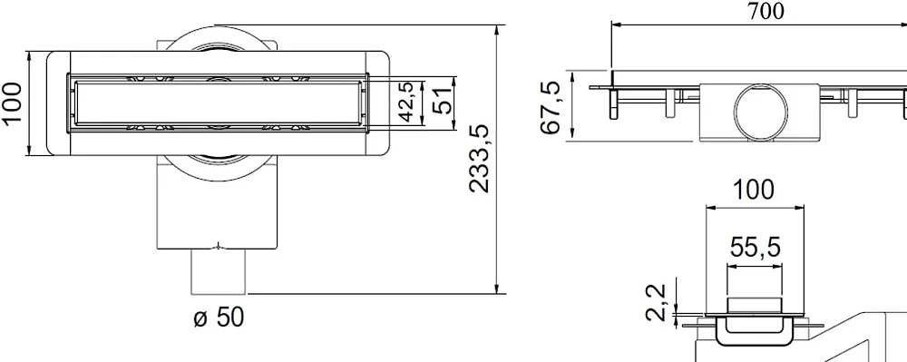 Душевой трап (лоток) Plumberia Selection PSM Modular 70 см, нержавеющая сталь матовая Sancos — официальный сайт