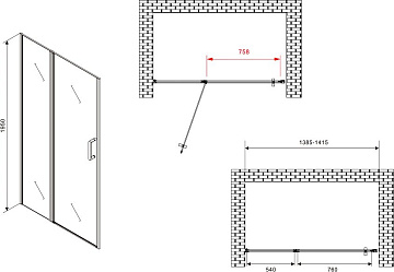 Душевая дверь в нишу Abber Sonnenstrand AG04140S 140 см, профиль хром, стекло прозрачное