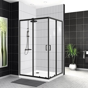 Душевой уголок BelBagno Uno -195 AH 2 120/90 C Nero профиль черный, стекло прозрачное