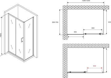 Душевой уголок Abber Schwarzer Diamant AG30130B5-S70B5 130х70, профиль черный, стекло прозрачное