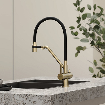 Смеситель для кухни Sancos Dora SC4003BG с гибким изливом, брашированное золото