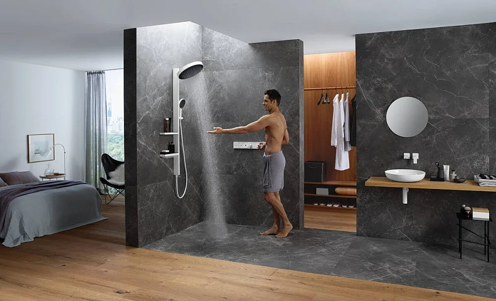 Термостатический смеситель встраиваемый Hansgrohe RainSelect 15380700, для душа, матовый белый Sancos — официальный сайт