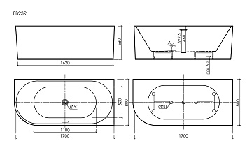 Акриловая ванна Sancos Edge 170x80 см, правая, FB23R