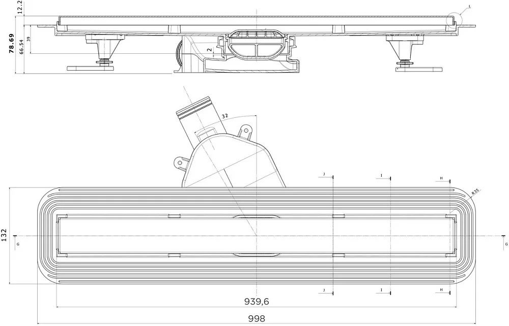 Душевой трап (лоток) BETTOSERB Frameless Line 950 черный матовый Sancos — официальный сайт