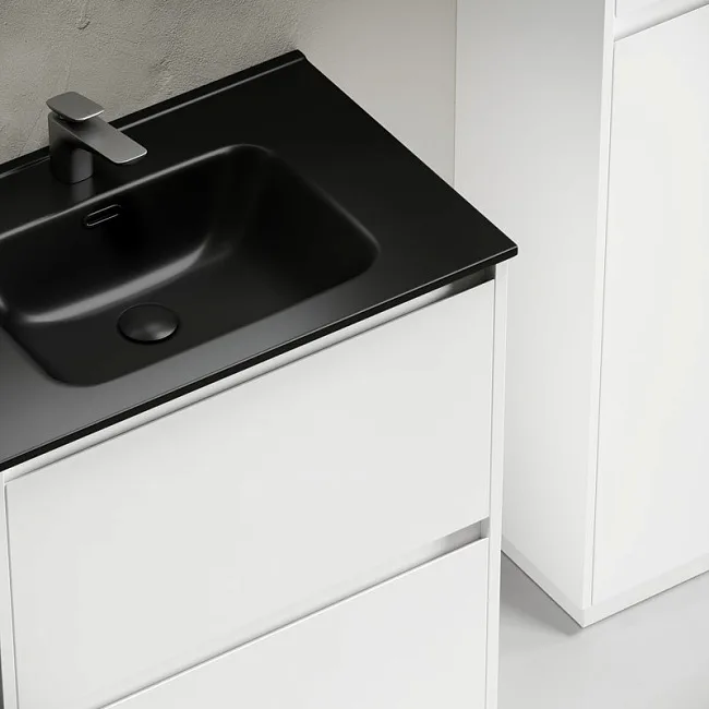Тумба с раковиной Sancos Libra Floor 70 белый глянец, черная раковина CN7007MB Sancos — Оригинал
