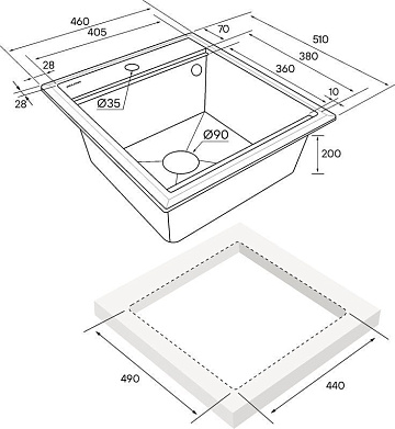 Мойка кухонная Paulmark Stepia + Step PM114651-DG+R375-BS графит