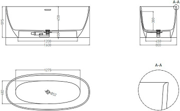 Ванна из искусственного камня Salini Alda S-Sense 160x80 см, отдельностоящая, белая, овальная, со сл