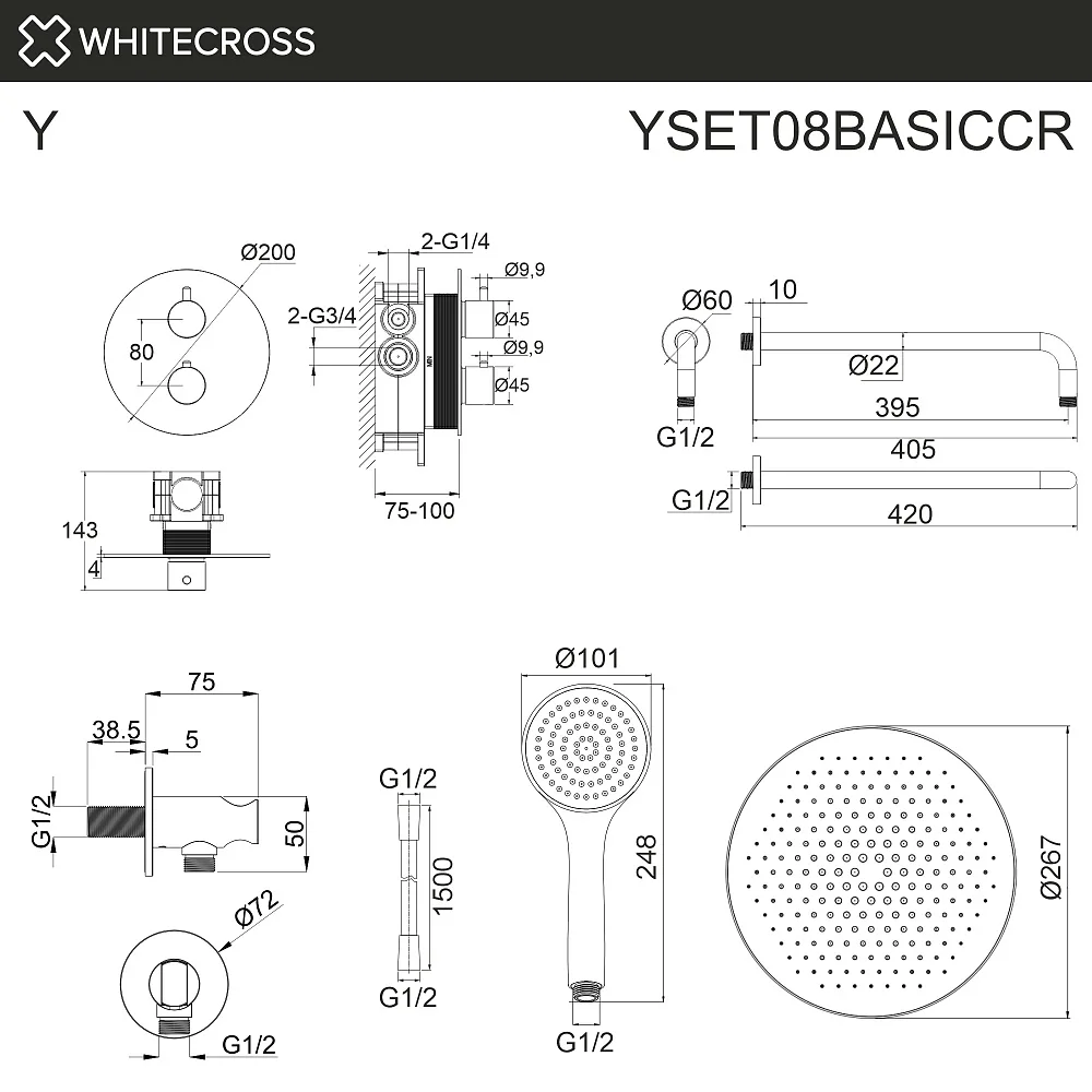 Душевой комплект WHITECROSS Y YSET08BASICCR, С ВНУТРЕННЕЙ ЧАСТЬЮ, хром Sancos — официальный сайт