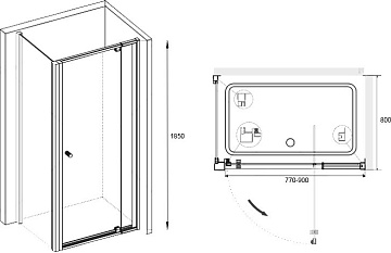Душевой уголок RGW Passage PA-02+80 см (77-90)x80x185 профиль хром, стекло прозрачное