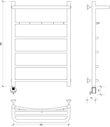 Полотенцесушитель электрический Secado Милан 1 КСП 80x50, черный, L