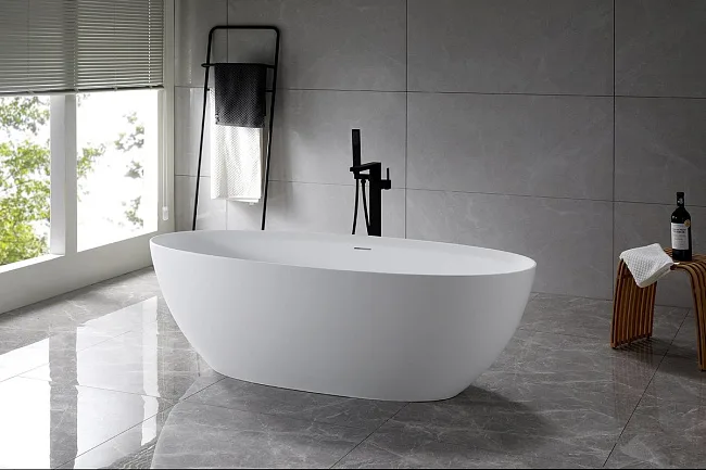 Ванна из искусственного камня Vincea VBT-4S01MW 170x75 см, отдельностоящая, матовая белая, овальная, Sancos — Оригинал