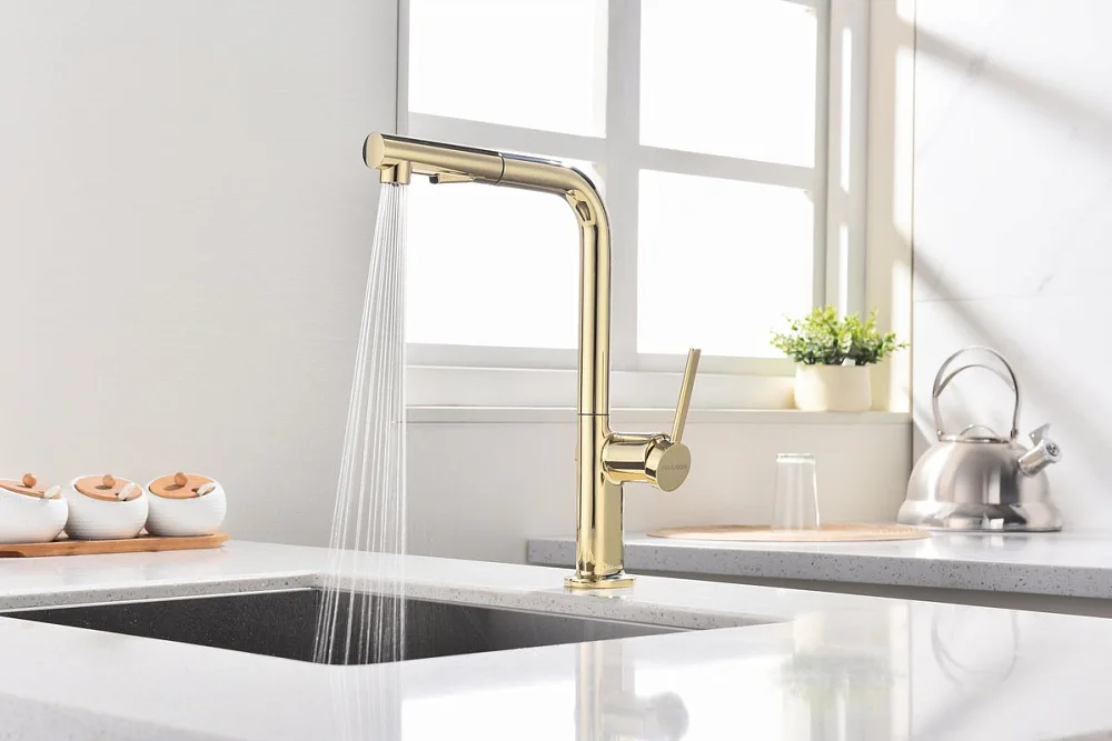 Смеситель для кухни Paulmark Neo Ne214419-G, золото Sancos — официальный сайт