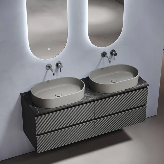 Столешница в ванную под раковину, из керамогранита Sancos Black Sky 140х46 c отверстием под смесител Sancos — Оригинал