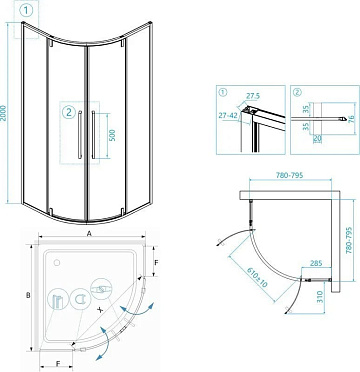 Душевой уголок RGW Stilvoll SV-53 B 80x80x200 профиль черный