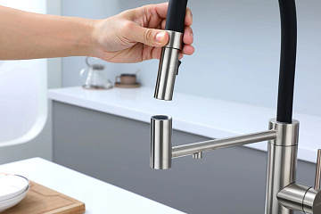 Смеситель для кухни Paulmark Ganymede Ga213199-BS с гибким изливом, брашированная сталь