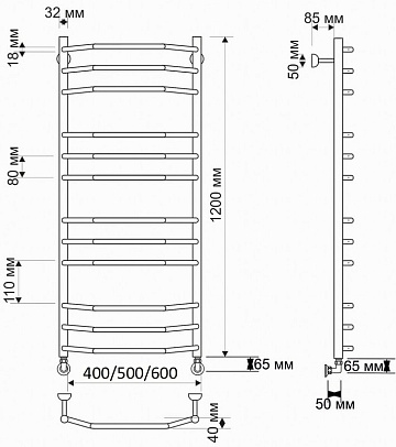 Полотенцесушитель водяной Secado Агата 2 50x120, бронза