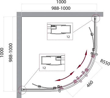 Душевой уголок BelBagno Uno 195 R 2 100 P Cr стекло текстурное