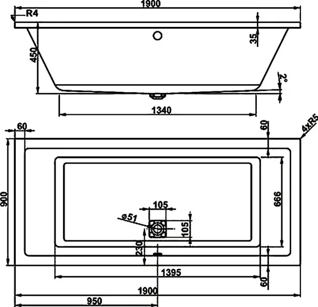 Акриловая ванна Vagnerplast Cavallo VPBA190CAV2X-04 без опоры 190x90 см, пристенная, ультрабелая Sancos — Оригинал