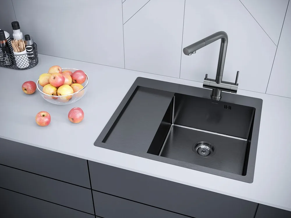 Мойка кухонная Paulmark Kroner PM225951-GMR вороненая сталь R Sancos — официальный сайт
