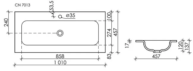 Мебельная раковина Ceramicanova Grace прямоугольная черная матовая 101 см CN7013MB Sancos — Оригинал