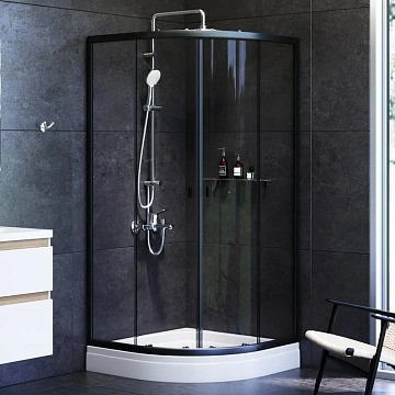 Душевой уголок AM.PM X-Joy Twin Slide W88E-205-090BT64 90x90, с поддоном, профиль черный
