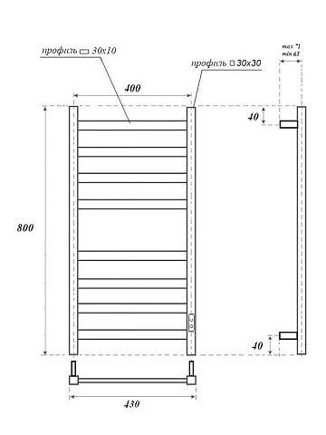 Полотенцесушитель электрический APEXTERMO Терра TR00184GN 80x45 см, подключение справа, слева, скрыт