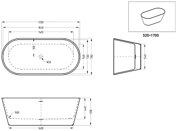 Акриловая ванна Art&Max 170x80 см, AM-520-1700-790
