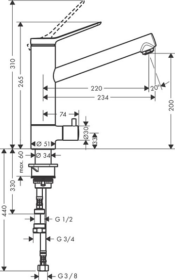 Смеситель для кухни Hansgrohe Zesis M33 74807000 технология CoolStart, хром