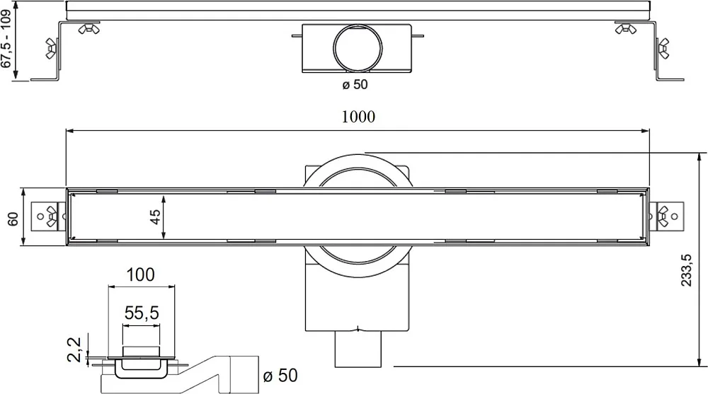 Душевой трап (лоток) Plumberia Selection PSL Linear 100 см, золото брашированное Sancos — официальный сайт