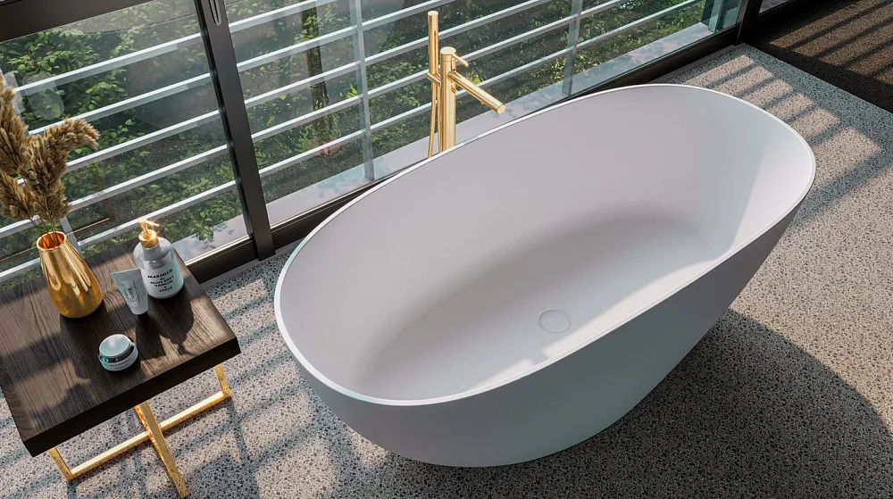 Ванна из искусственного камня WHITECROSS Onyx A 160x75 см, отдельностоящая, матовая белая, овальная, Sancos — официальный сайт