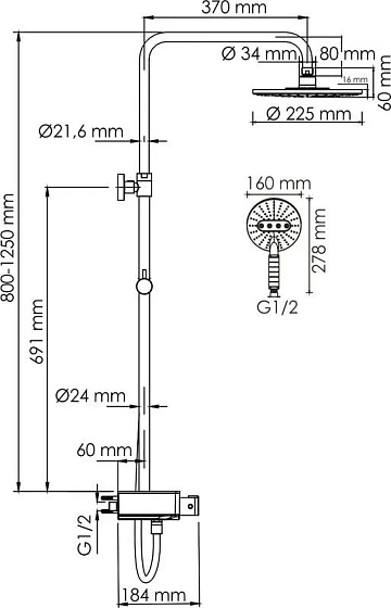 Душевая стойка Wasserkraft Aller A113.067.059.CH Thermo, с термостатом, хром