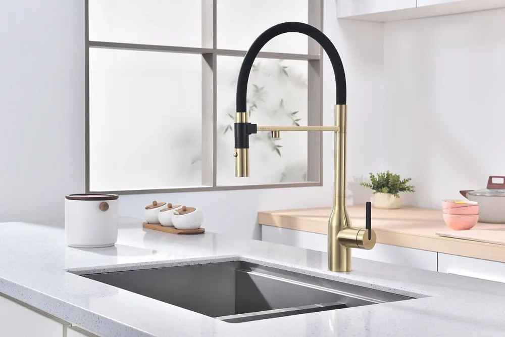 Смеситель для кухни Paulmark Magneto One Ma213188-LG, светлое золото Sancos — официальный сайт